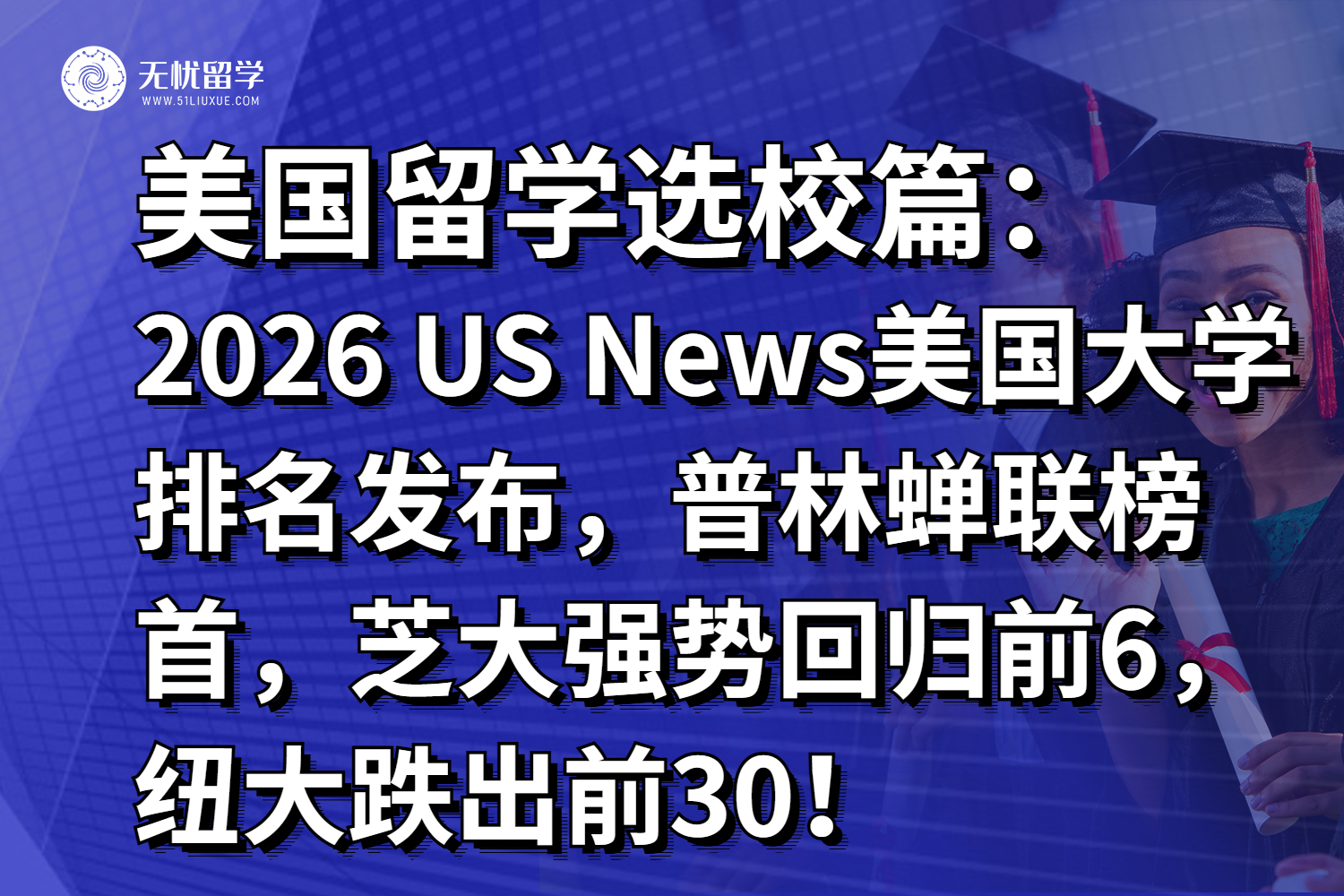 它来啦！2026 US News美国大学排名发布，普林蝉联榜首，芝大强势回归前6，纽大跌出前30！