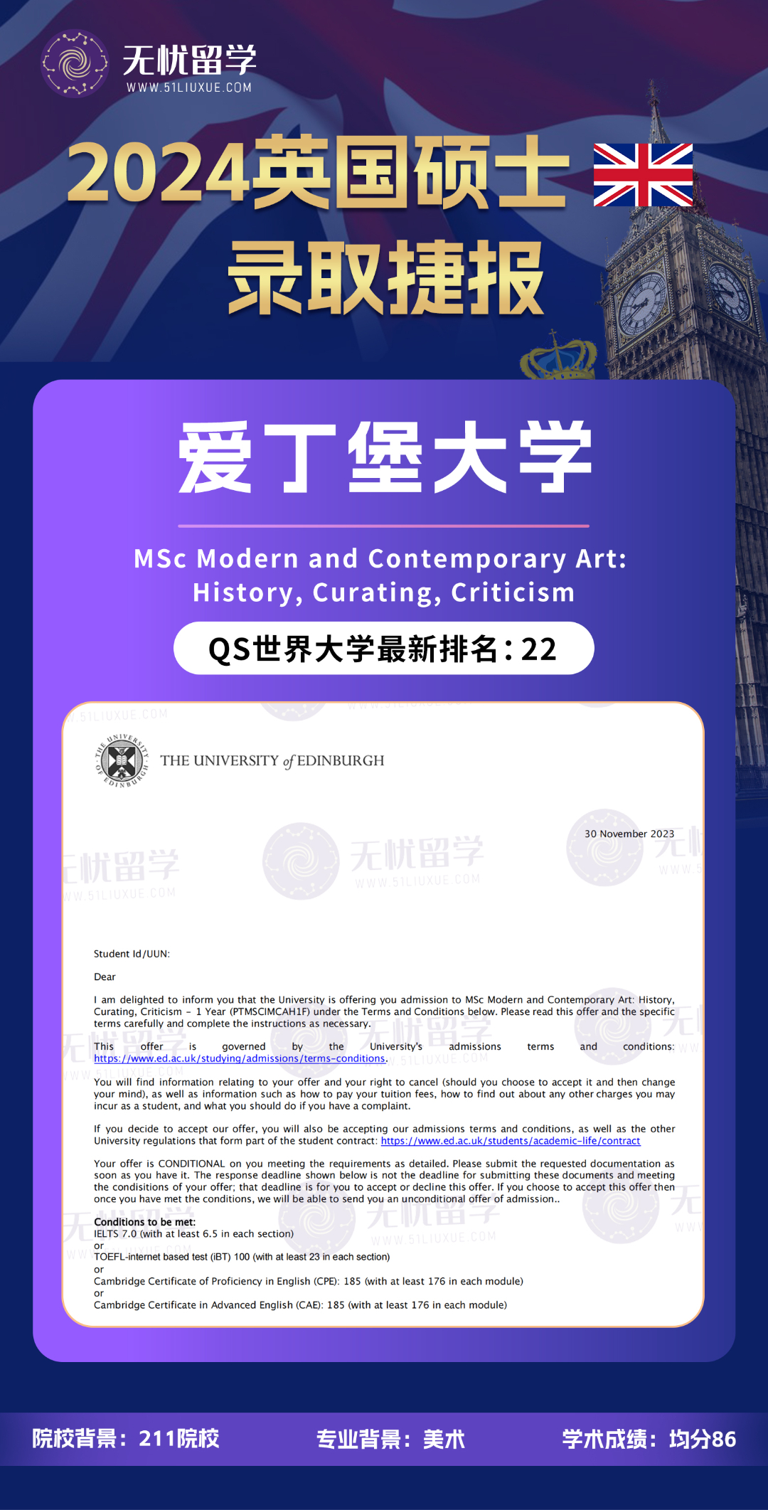 【2024英国硕士录取】爱丁堡大学现当代艺术offer！